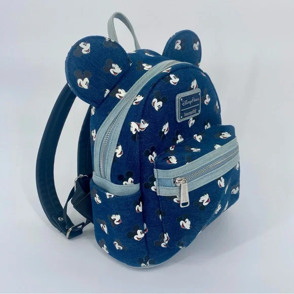 Disney Loungefly Mickey Mouse Denim Mini Backpack with Ears